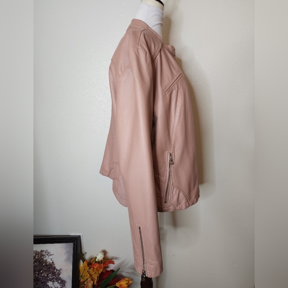 Guess Faux Leather Biker Jacket Moto Coat Light Pink Full Zip - Picture 9 of 14